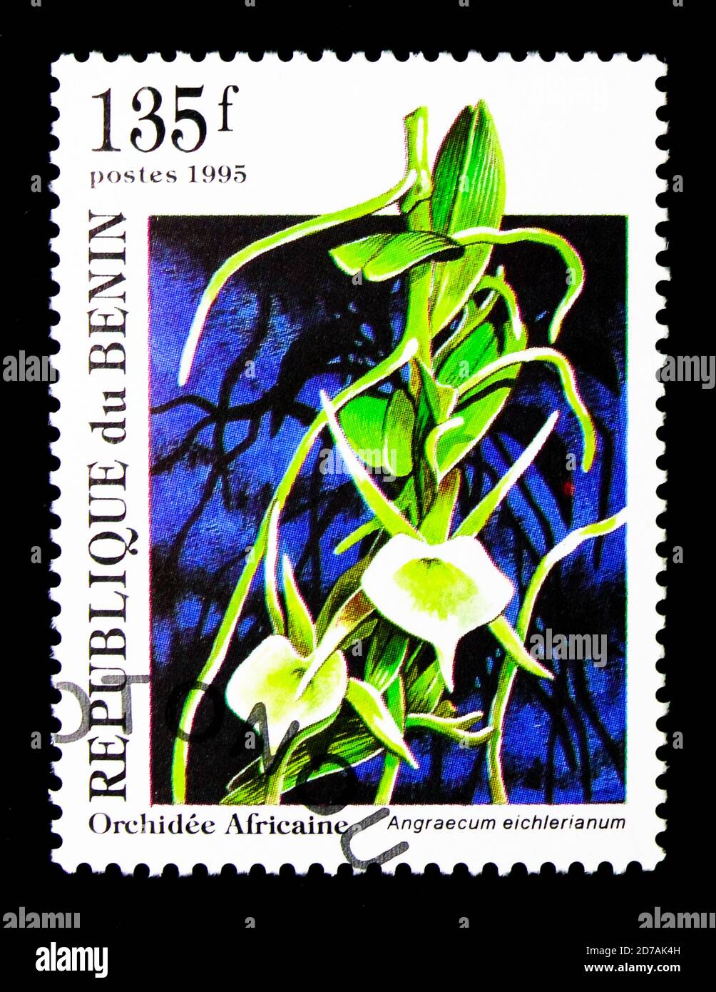 MOSCOW, RUSSIA - NOVEMBER 26, 2017: A stamp printed in Benin shows Angraecum eichlerianum, African Orchids serie, circa 1995 Stock Photo
