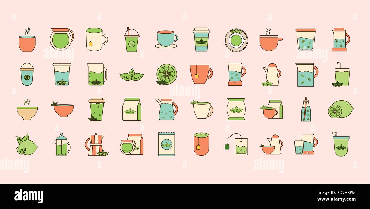 tea line and fill style icon collection vector design Stock Vector ...