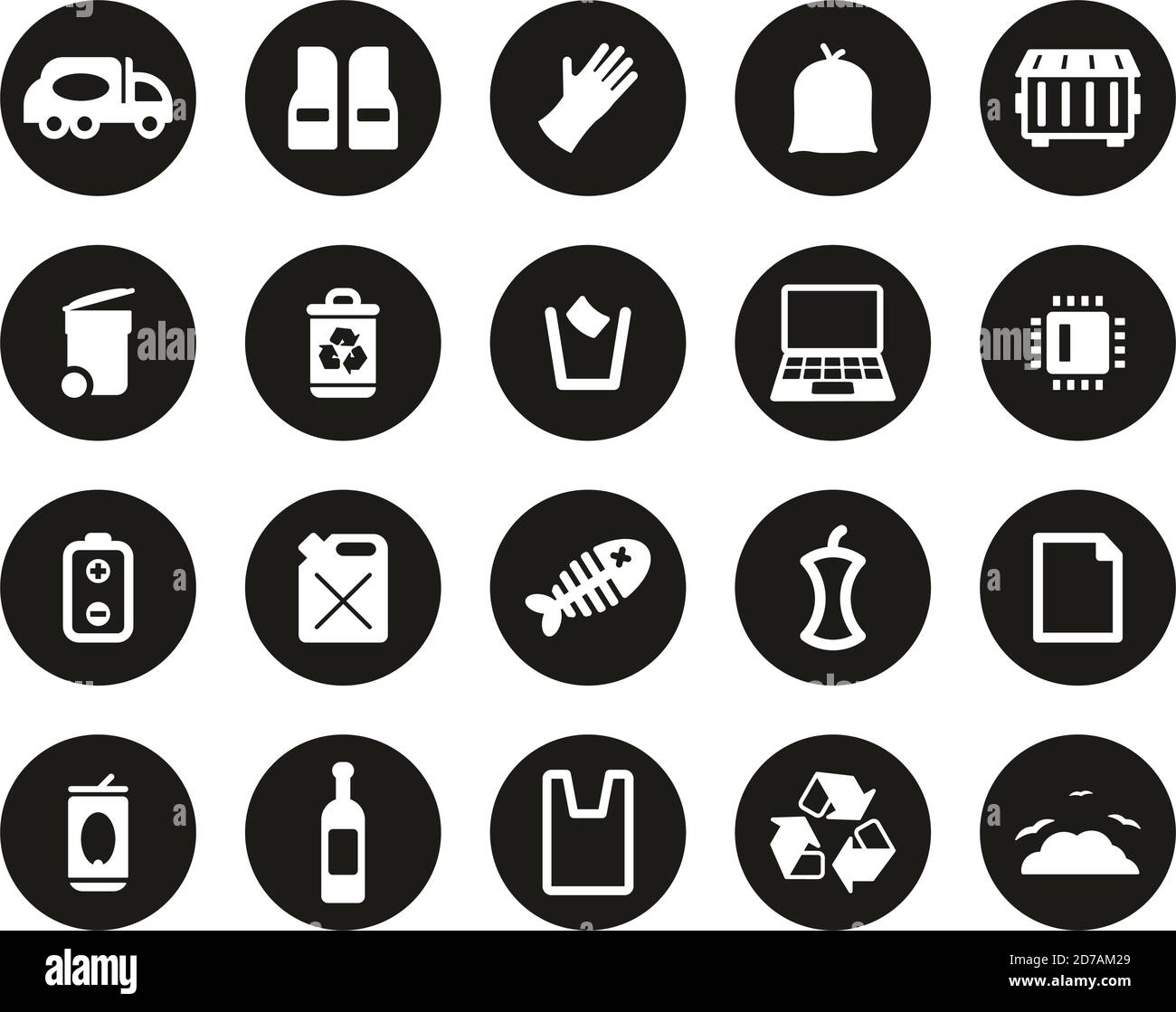 Garbageman Icons White On Black Flat Design Circle Set Big Stock Vector ...