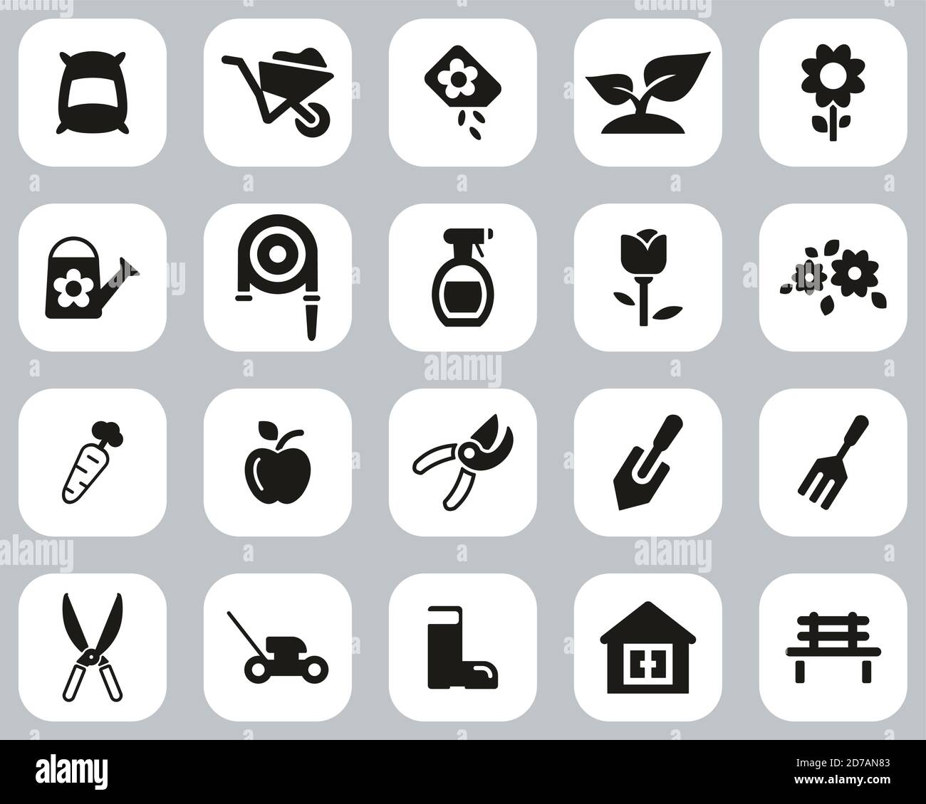 Gardening & Gardening Tools Icons Black & White Flat Design Set Big ...
