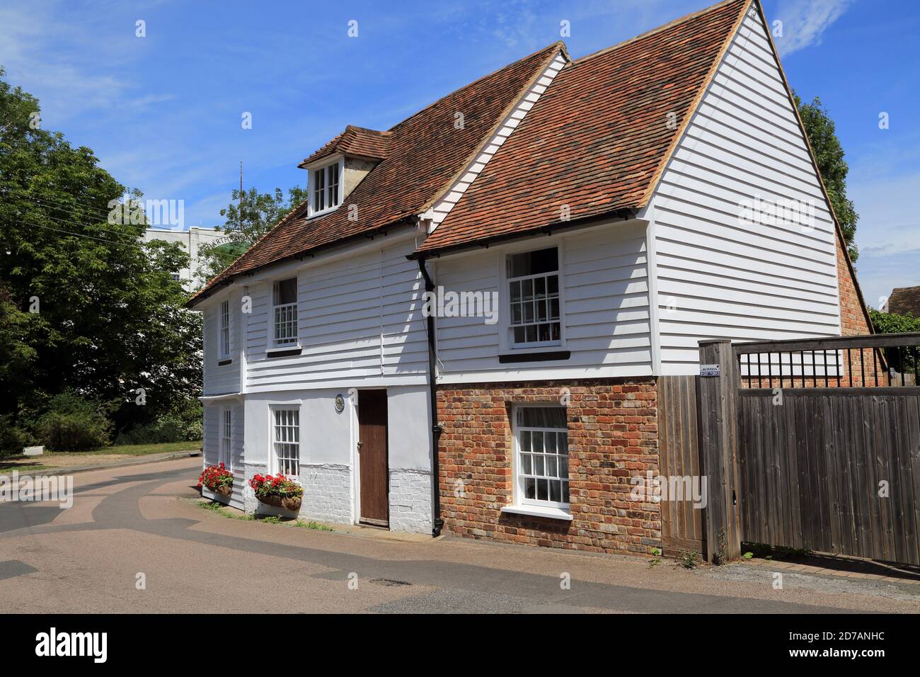White clapboarded houses in Rattington Street, Chartham, Canterbury