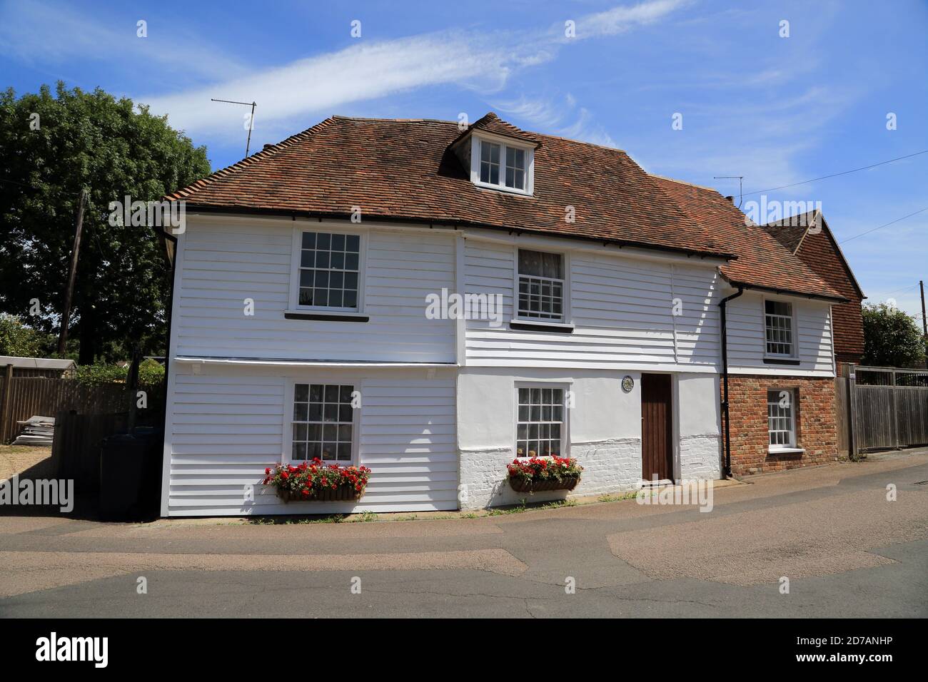 White clapboarded houses in Rattington Street, Chartham, Canterbury