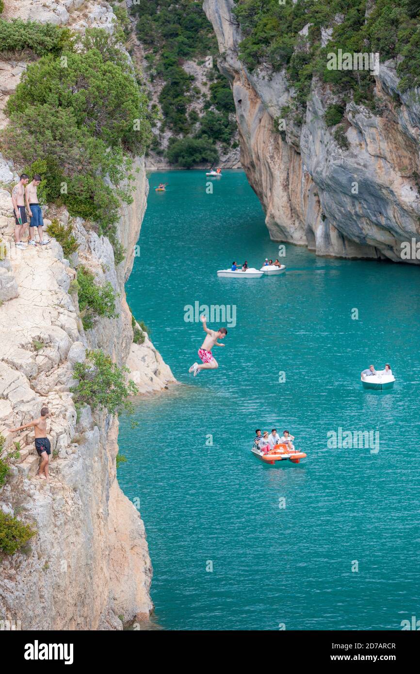 Cliff jumping in Gorges du Verdon, Provence, France Stock Photo