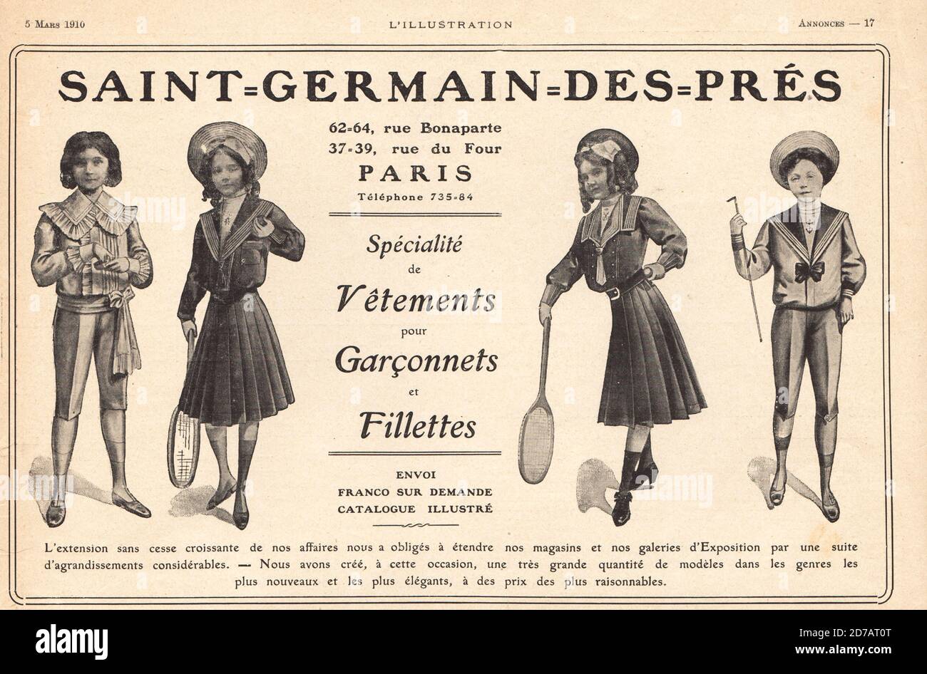 Publicite de presse pour une boutique de vetement a Saint Germain des Pres 1910 Stock Photo