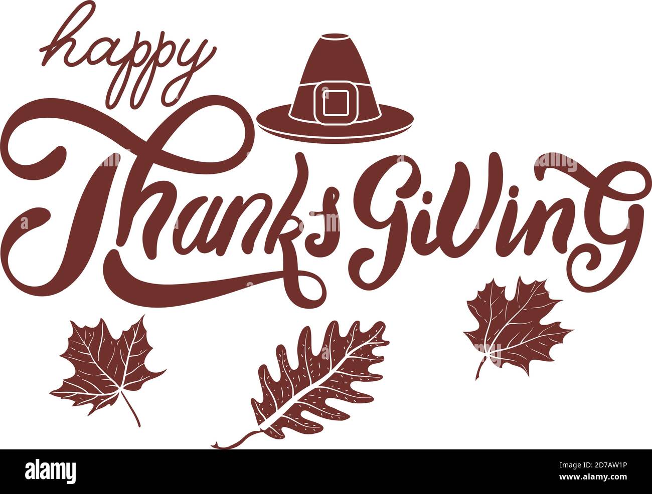 happy thanksgiving day celebration lettering with pilgrim hat and leafs ...
