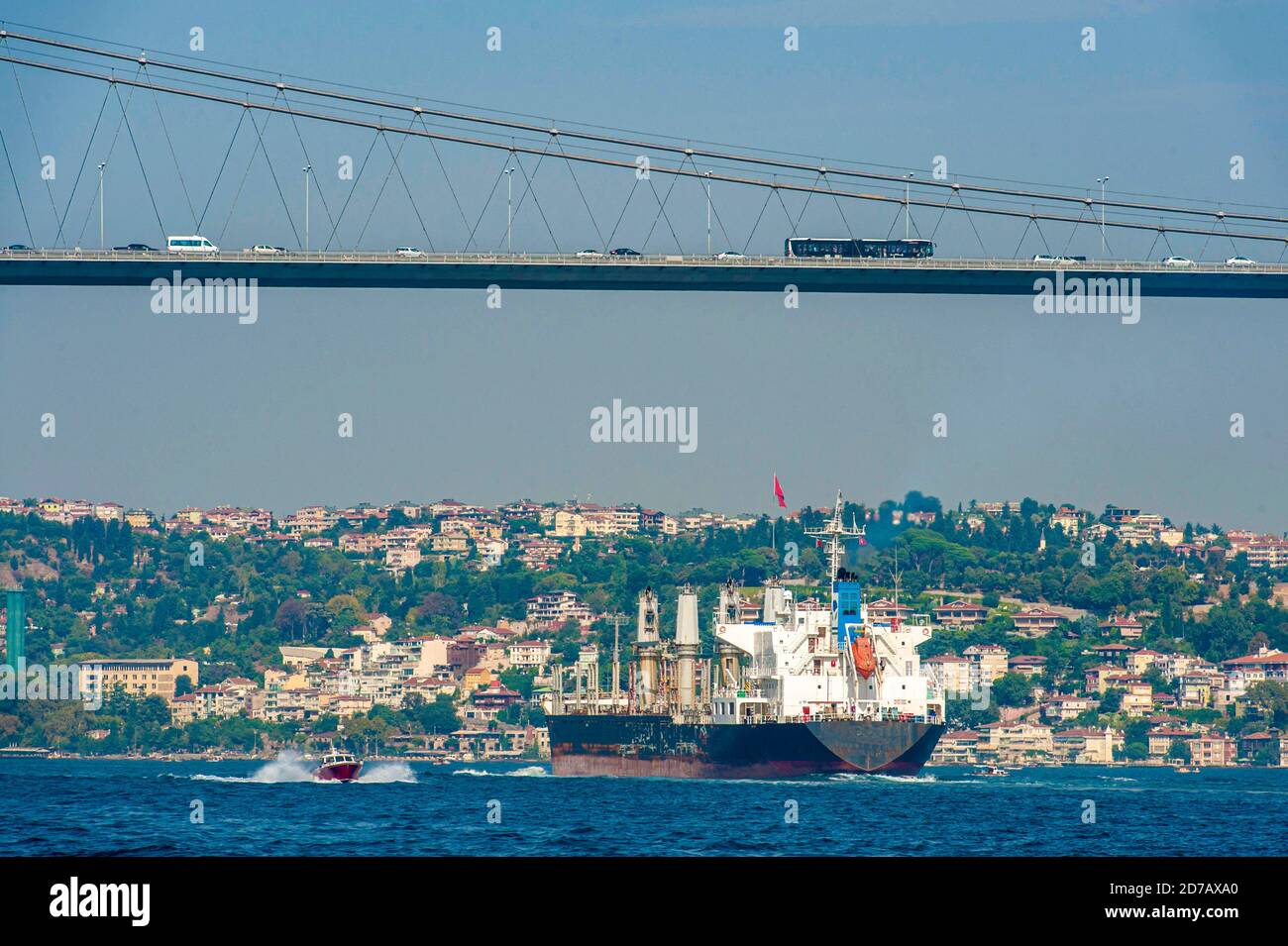 TURKEY, BOSPERUS, Big and small ships crossing the Bosporus near Istanbul, separating Europe and Asia Stock Photo