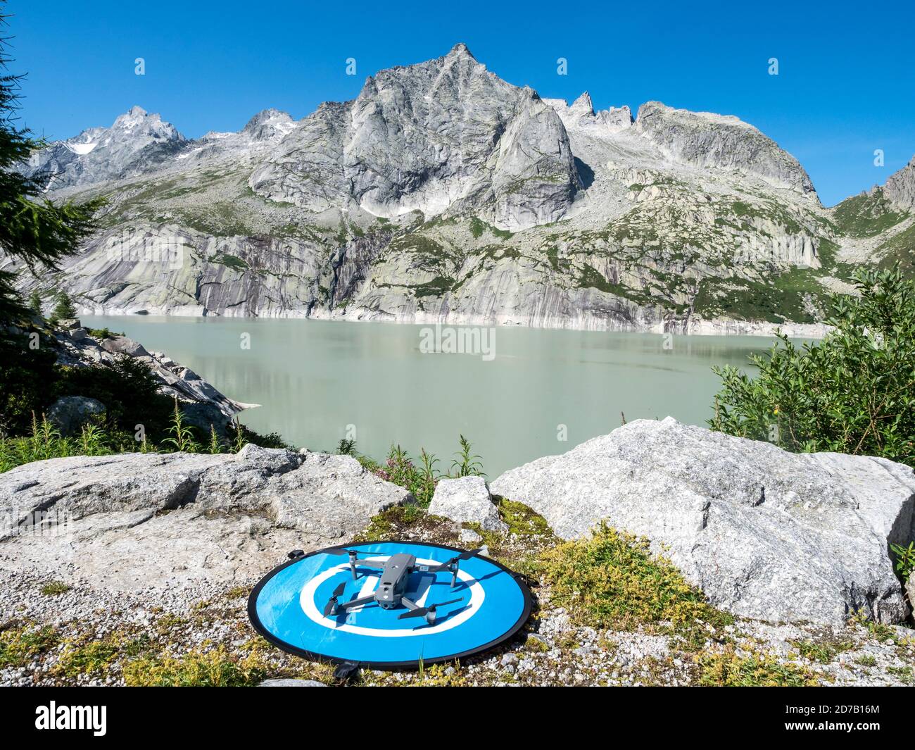 Dam of reservoir Lake Albigna near village Vicosoprano, Bergell ...