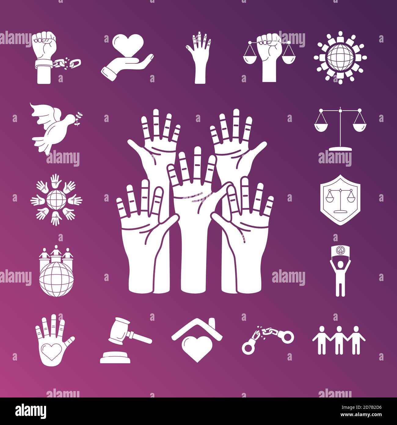 bundle of human rights silhouette style set icons vector illustration design Stock Vector