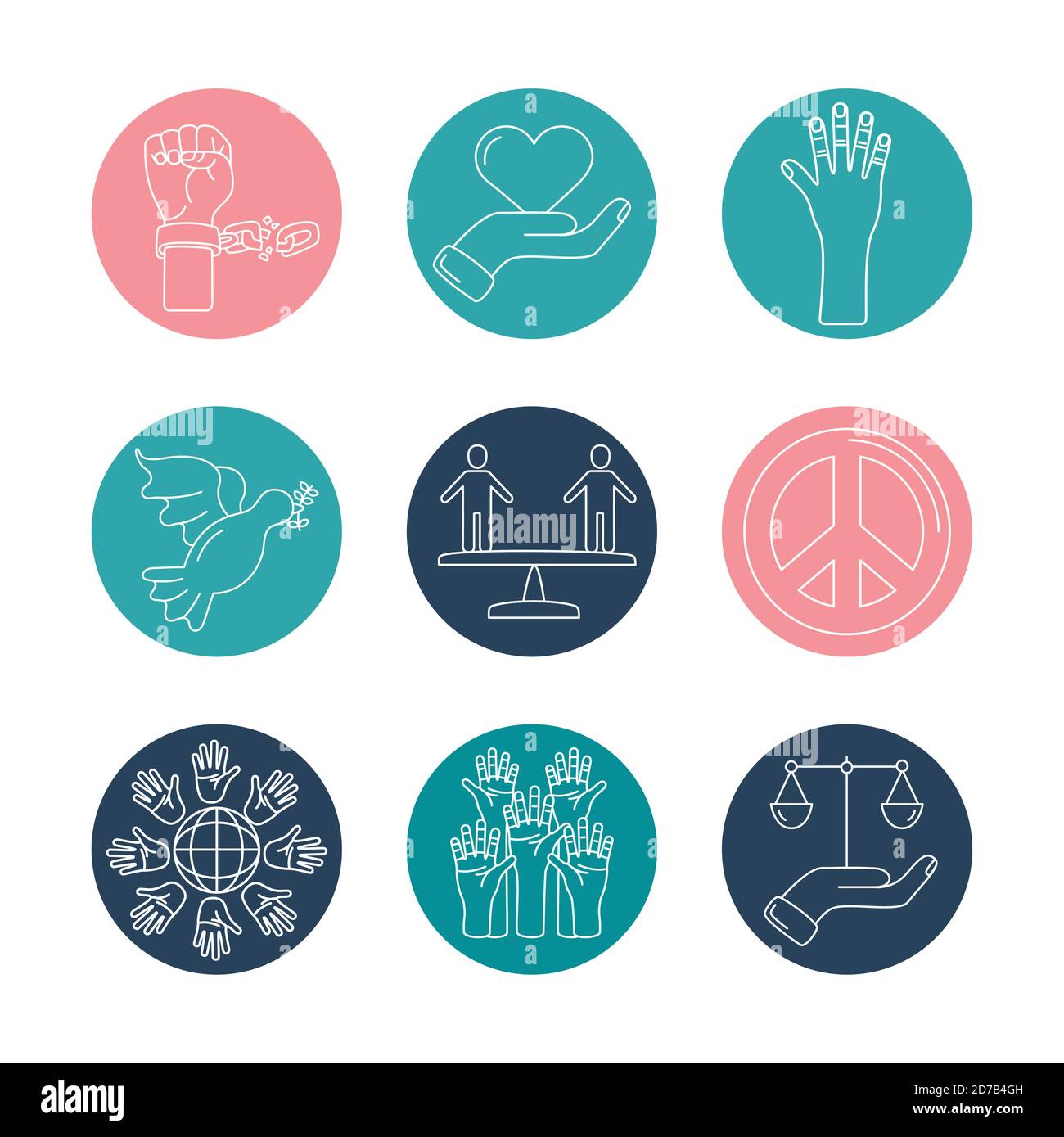 bundle of nine human rights line style set icons vector illustration ...