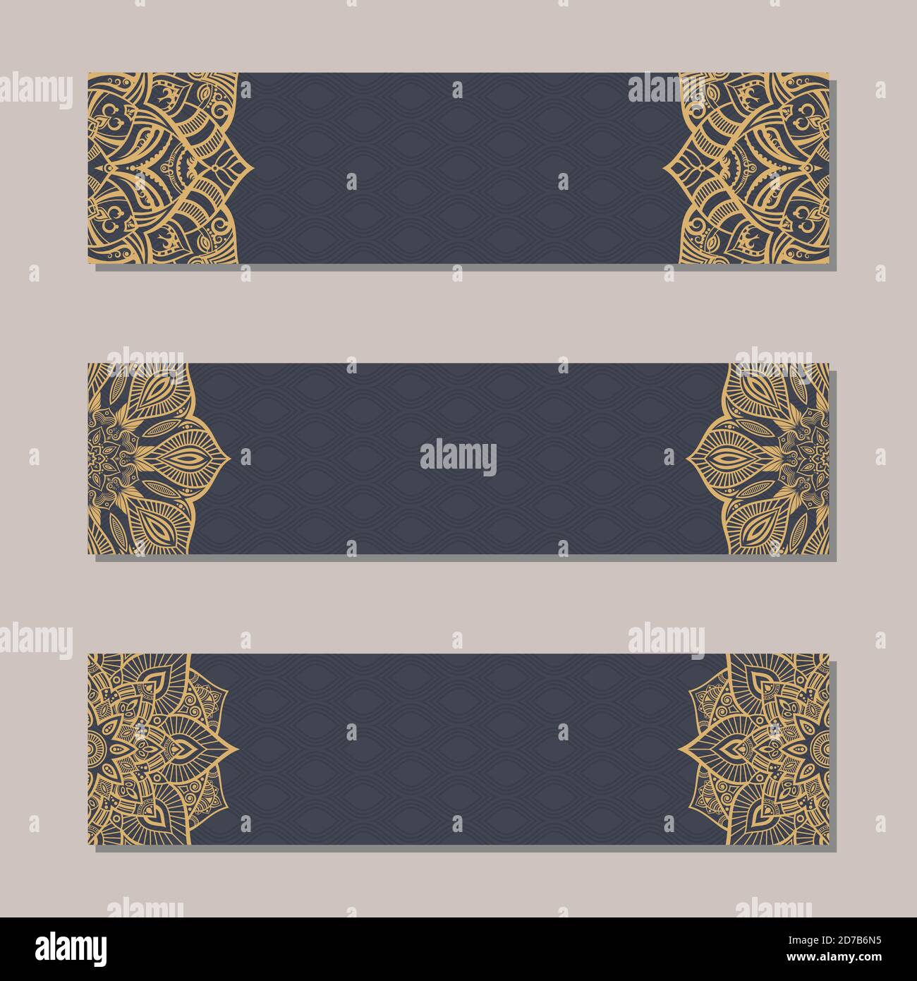 Vector set 3 banners with traditional indian ornaments, lace orient mandala. Decorative elements.  Ethnic Mandala ornament. Islam, Arabic, Indian. Stock Vector