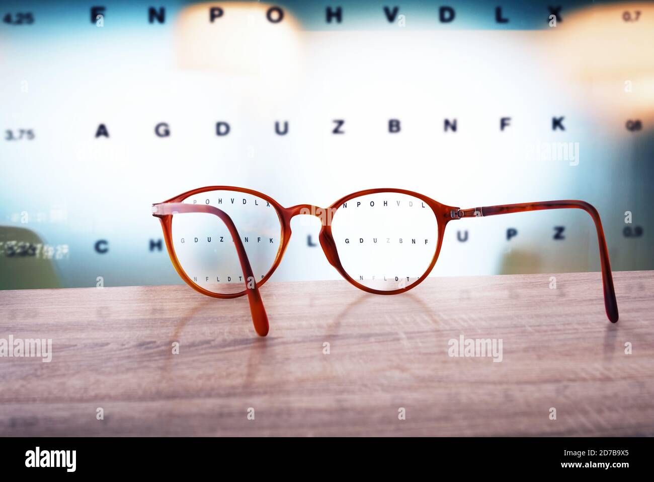 Glasses that correct eyesight from blurred to sharp. Stock Photo