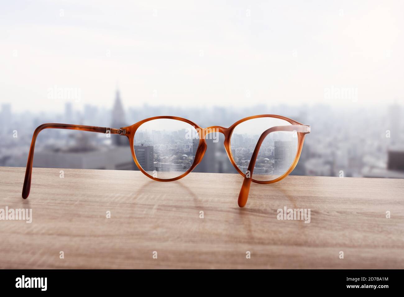 Glasses that correct eyesight from blurred to sharp. Stock Photo