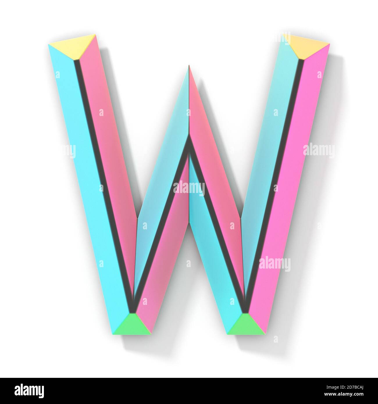 Neon color bright font Letter W 3D render illustration isolated on white background Stock Photo