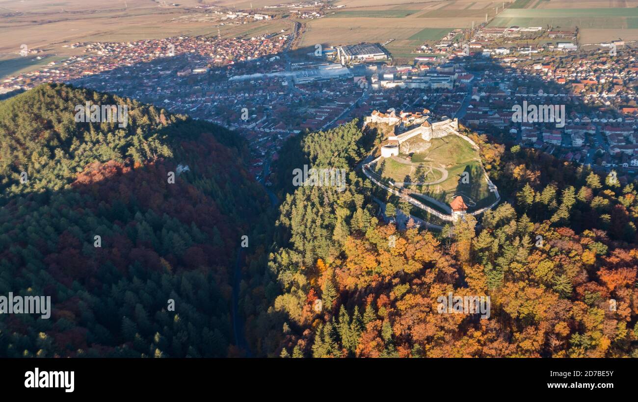 Aerial view of Rasnov Fortress. Brasov, Transylvania, Romania Stock Photo