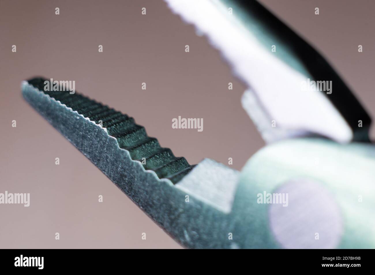 elements small foldable steel multitool, close up, macro Stock Photo
