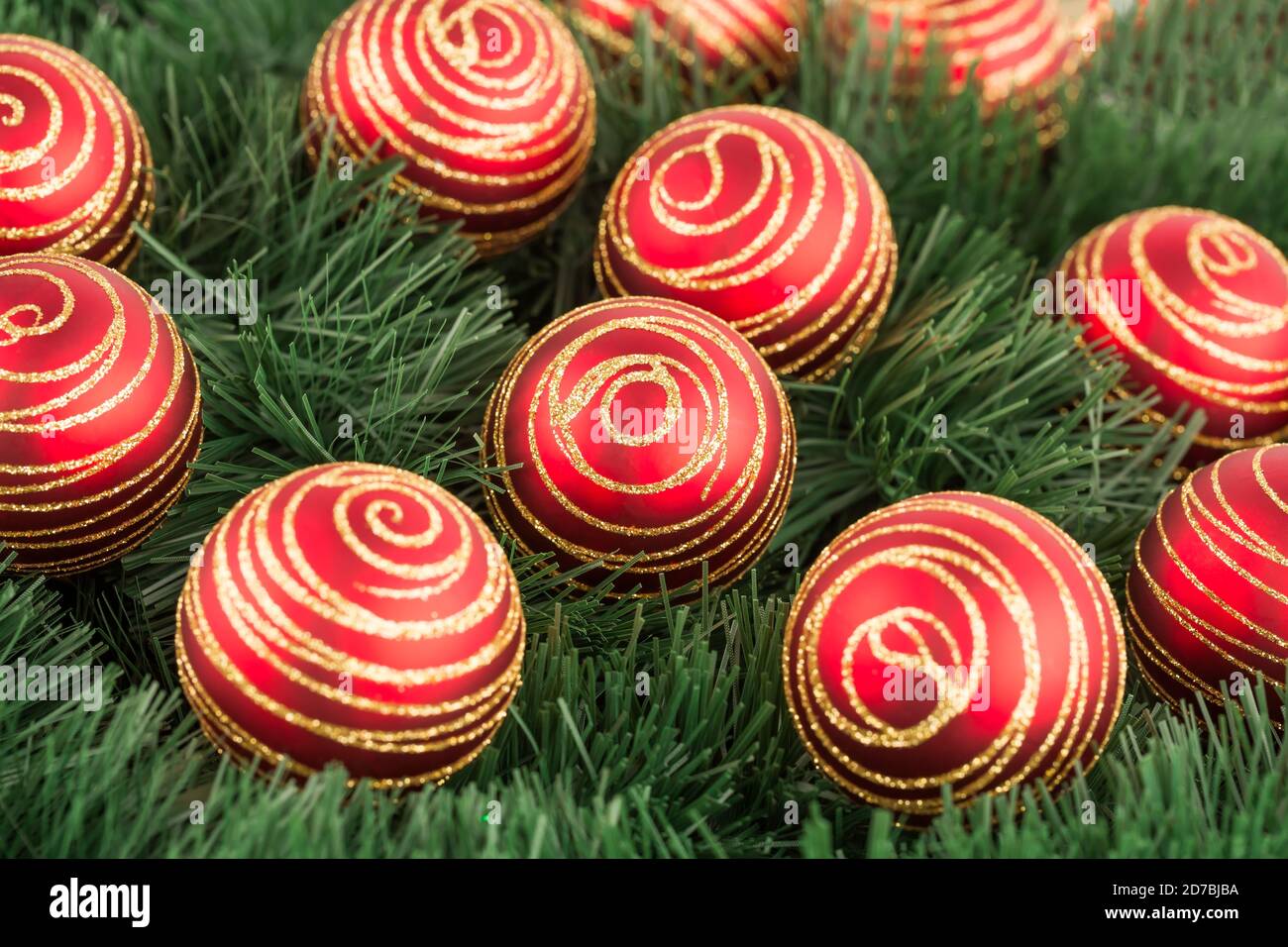 Christmas red balls on the fir tree Stock Photo Alamy