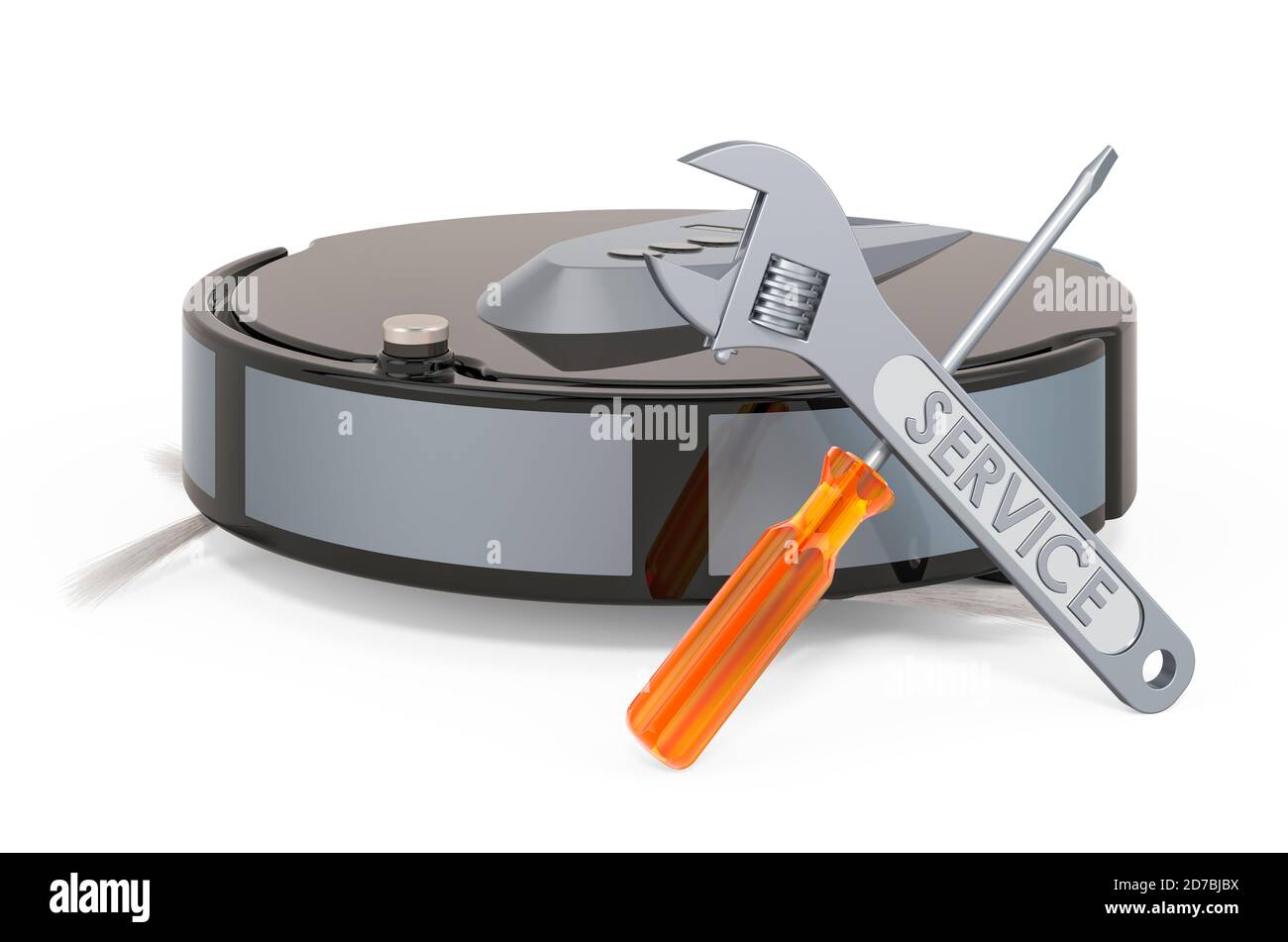 Repair and service of robotic vacuum cleaner, 3D rendering isolated on