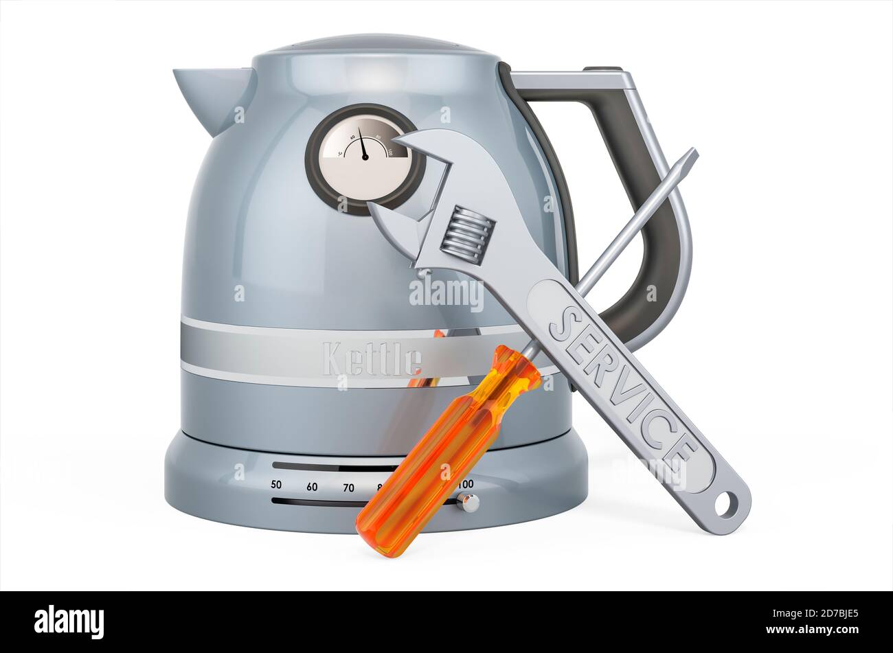 Repair and service of electric tea kettle, retro design, 3D rendering