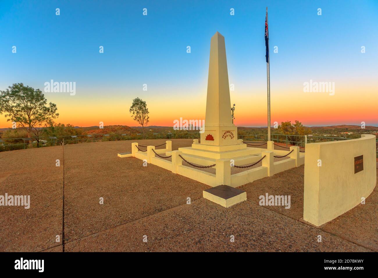 Anzac Hill War Memorial with is most visited landmark in Alice Springs, Northern Territory, Central Australia. The lookout offers a panoramic view of Stock Photo