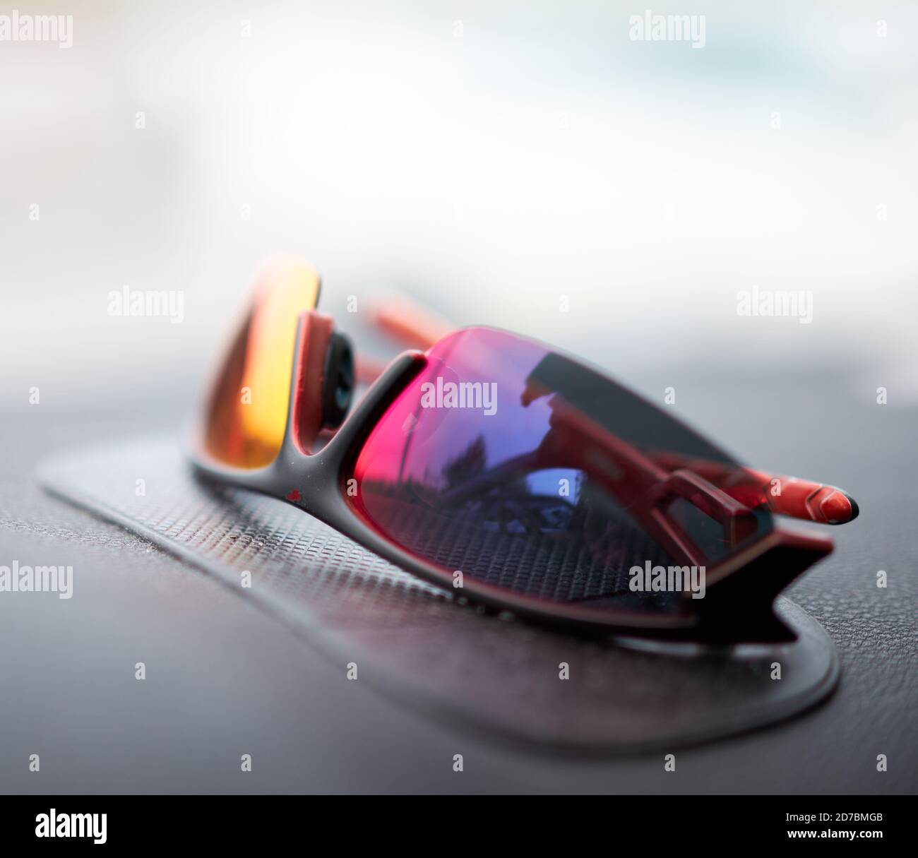 Polarizing sunglasses on a car deck Stock Photo