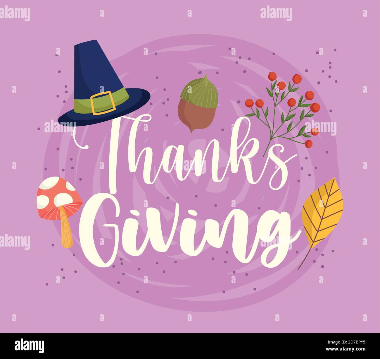 happy thanksgiving card with pilgrim hat acorn mushroom leaves vector ...