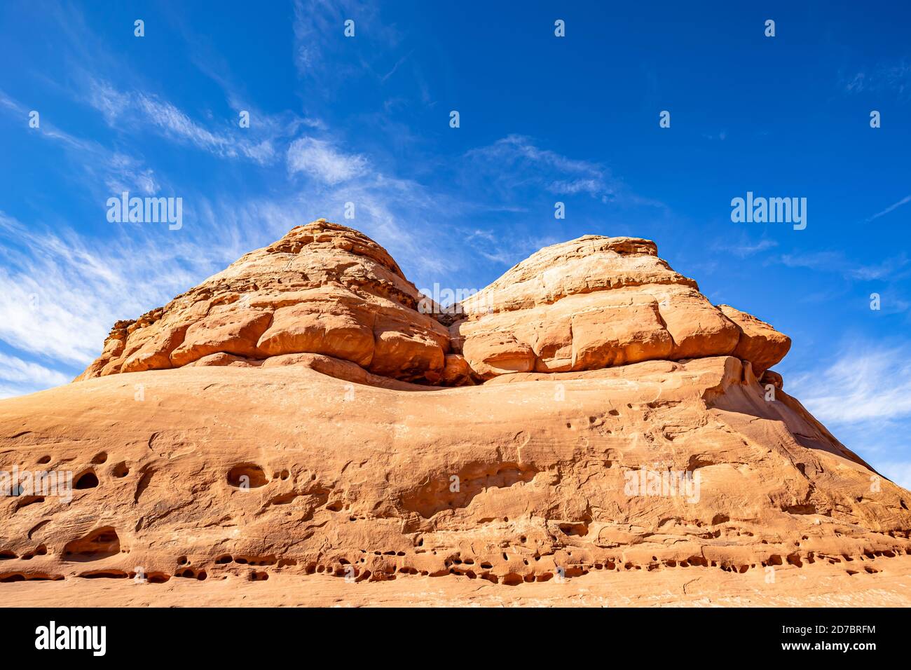 Scenic mushroom shaped rock formation along the trail to Delicate Arch at Arches National Park, Utah Stock Photo
