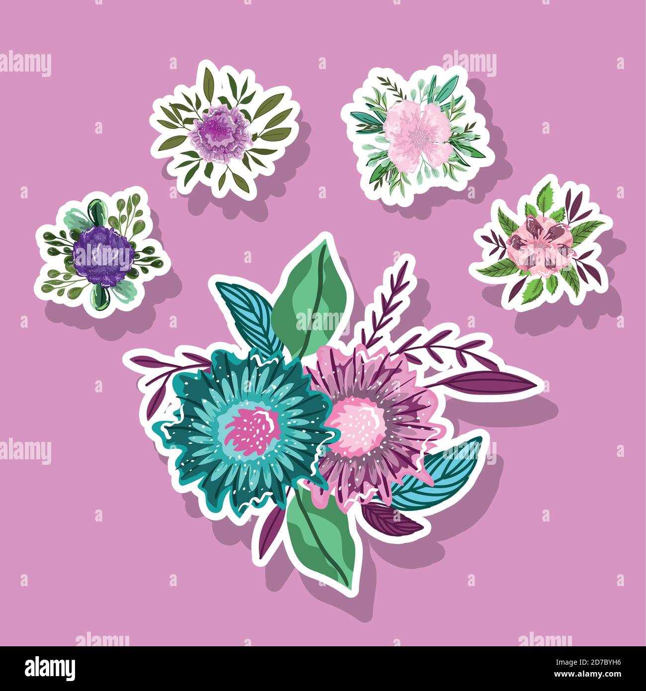 flowers nature leaves foliage decoration stickers style icons vector ...