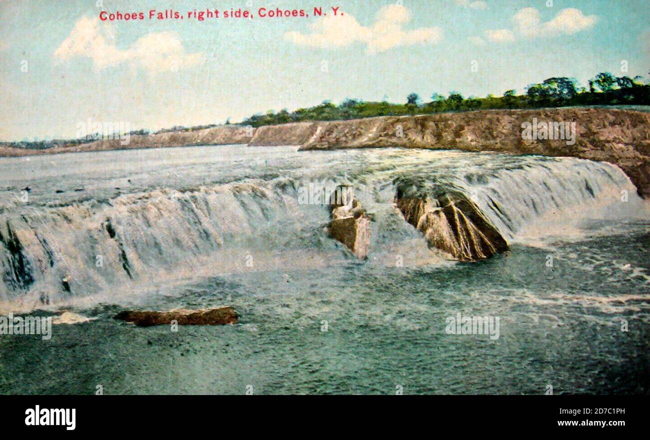 Cohoes Falls, right side, Cohoes, NY - Postcard, circa 1910 Stock Photo