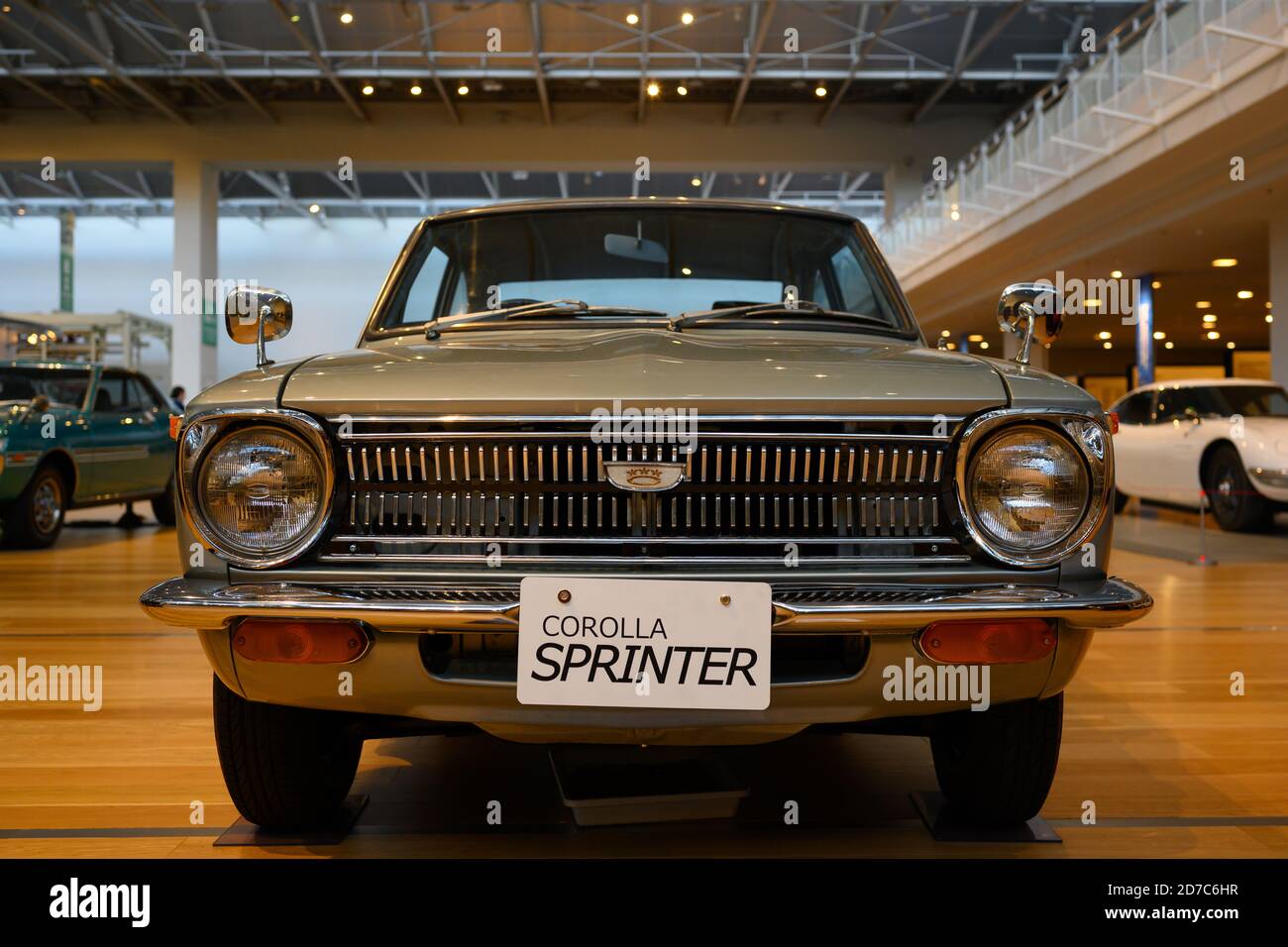 Nagoya / Japan Nov 26 2019 :  Classic car model Toyopet corolla sprinter parked in the hall of the Memorial Museum of Industry and Technology. Toyota Stock Photo