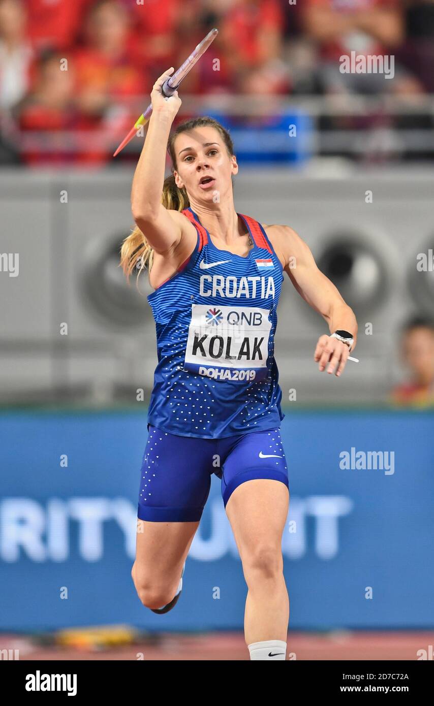 Sara Kolak (Croatia). Javelin Throw final. IAAF World Athletics Championships, Doha 2019 Stock Photo