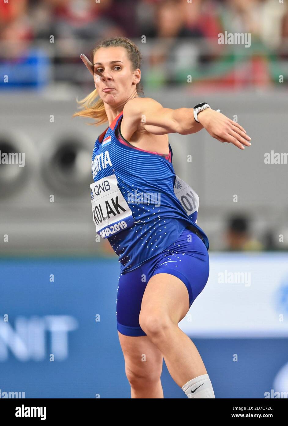 Sara Kolak (Croatia). Javelin Throw final. IAAF World Athletics Championships, Doha 2019 Stock Photo