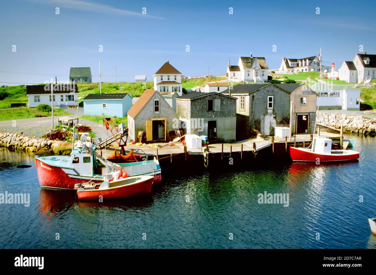 Peggy's Cove is a quaint but typical fishing  village found in Nova Scotia, Canada Stock Photo