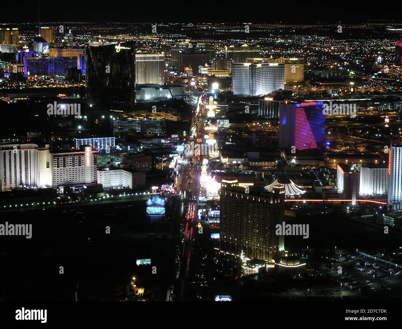 LAS VEGAS, NEVADA - NOVEMBER 22, 2004: Archival night view of Las Vegas strip hotel casino resorts. Stock Photo