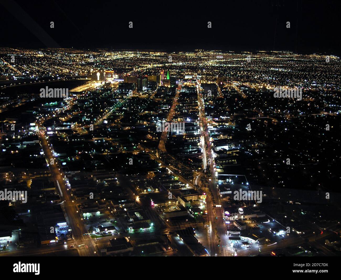 LAS VEGAS, NEVADA - NOV 22, 2004:  Archival night view of sprawl Las Vegas lights Stock Photo