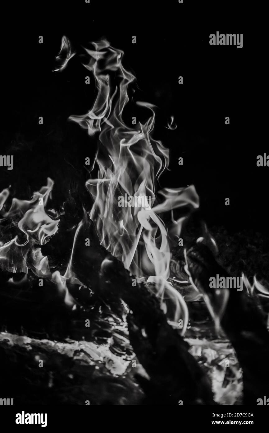Black and white camp fire Stock Photo