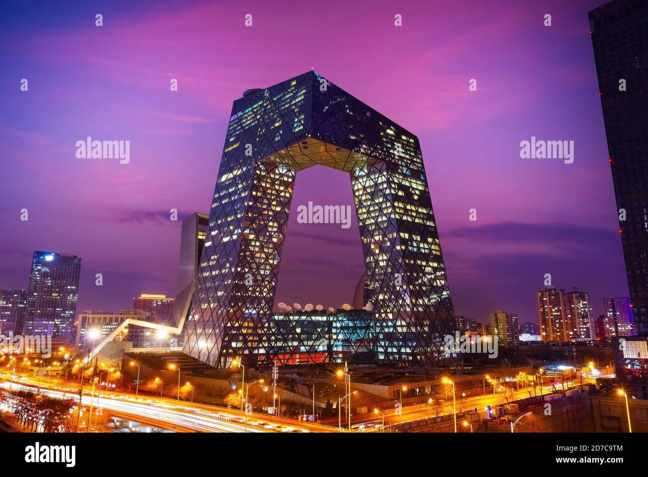 Beijing, China - Jan 12 2020: The CCTV Headquarters on the CMG Guanghua Road Office Area, completed in May 2012, designed by Rem Koolhaas and Ole Sche Stock Photo
