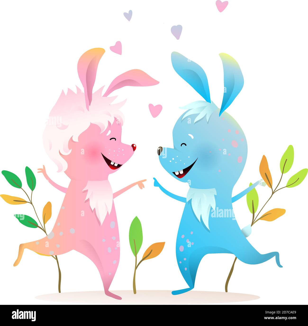 Rabbits or Bunnies Jumping Dancing Kids Cartoon Stock Vector