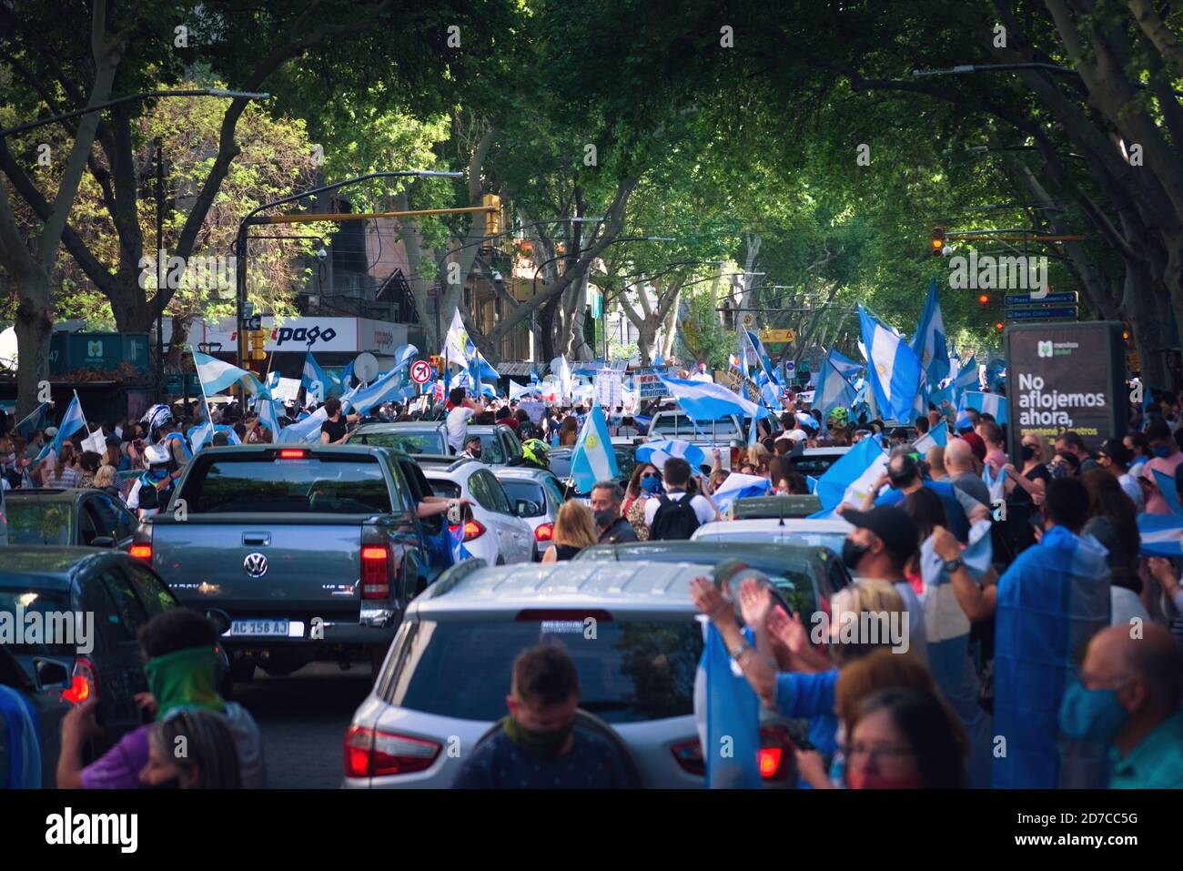 2020-10-12, Mendoza, Argentina: Crowd protesting in the streets against the economic and political measures of president Alberto Fernandez. Stock Photo