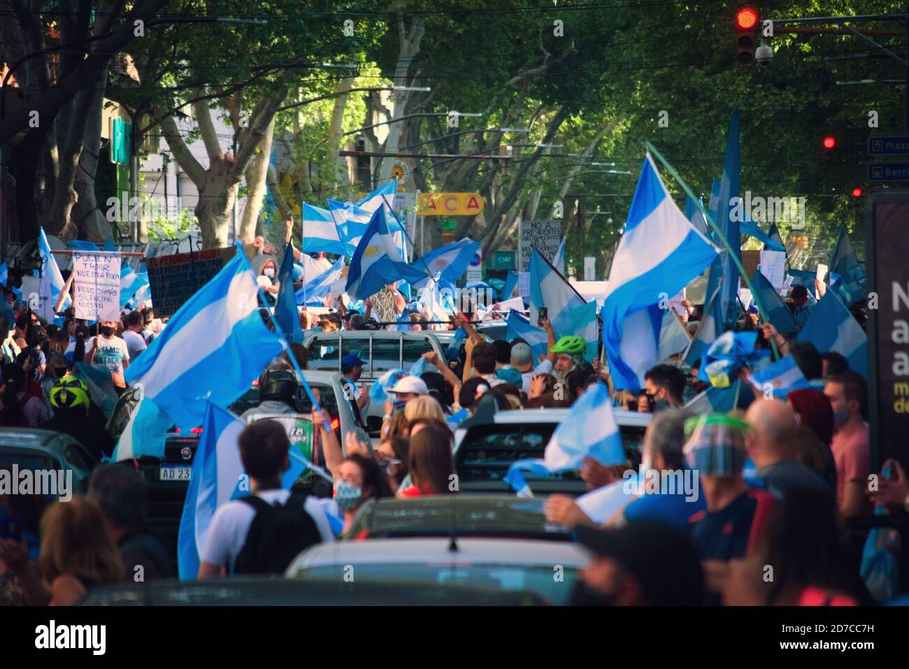 2020-10-12, Mendoza, Argentina: Crowd protesting in the streets against the economic and political measures of president Alberto Fernandez. Stock Photo
