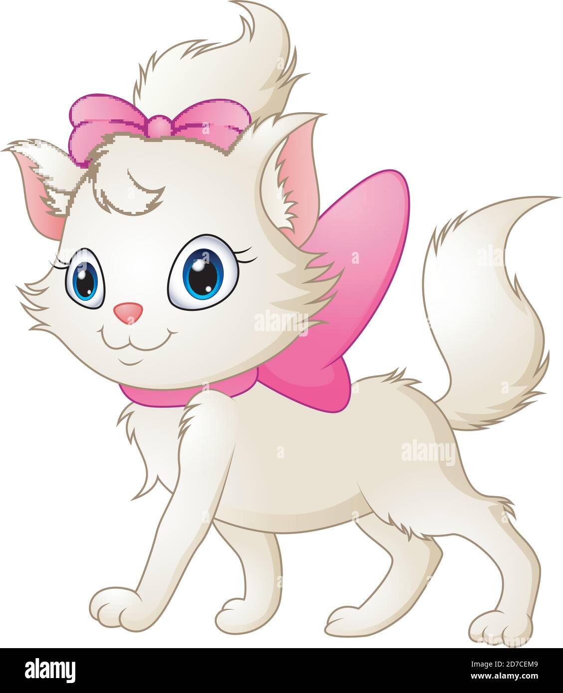 Vector illustration of Cute white cat with pink bow Stock Vector Image ...