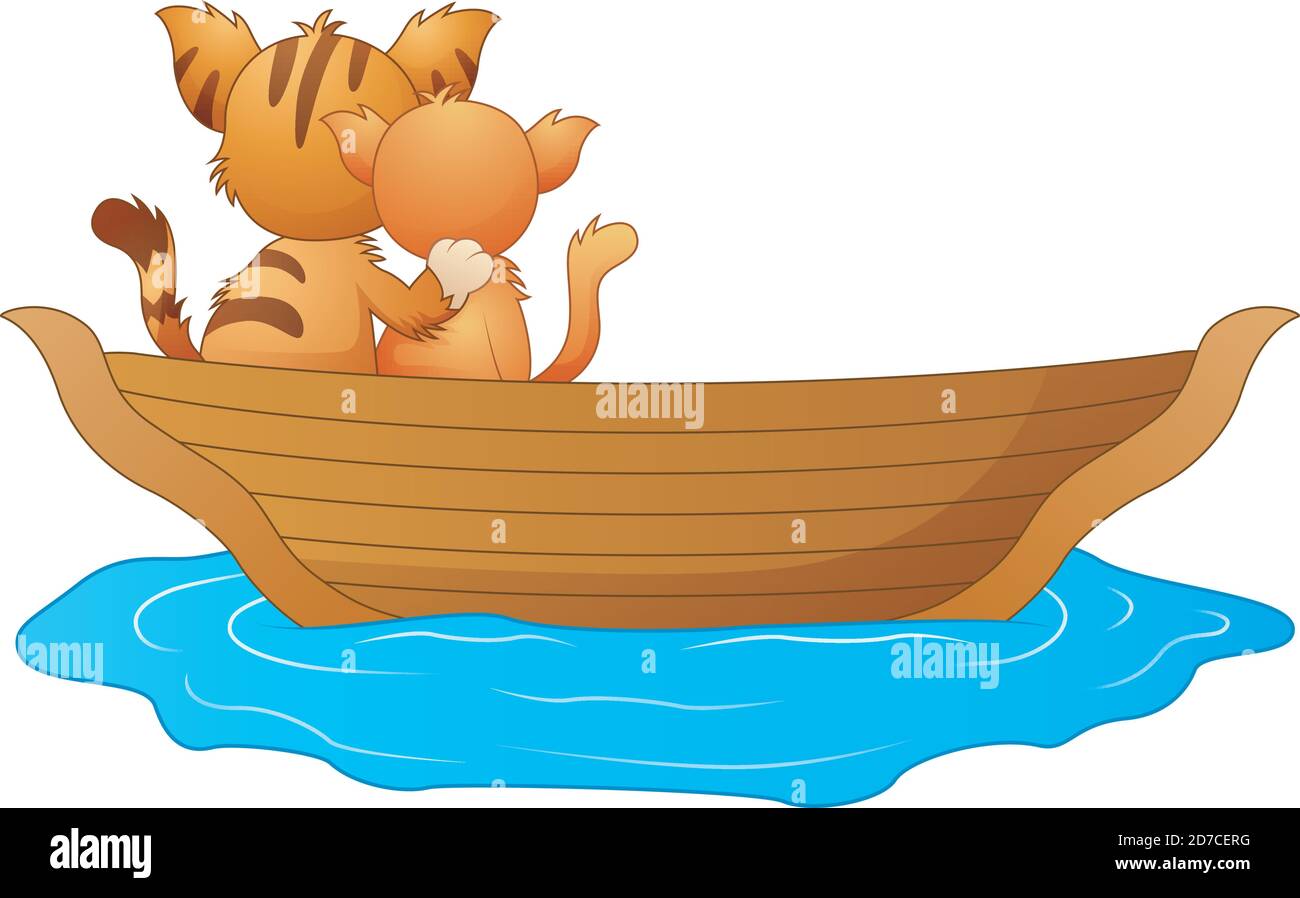 Vector illustration of Cartoon two cats in a boat Stock Vector Image ...