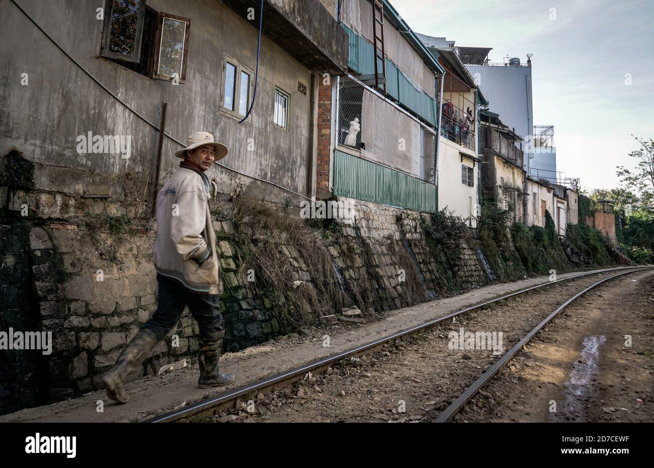 Walking on train tracks Stock Photo Alamy