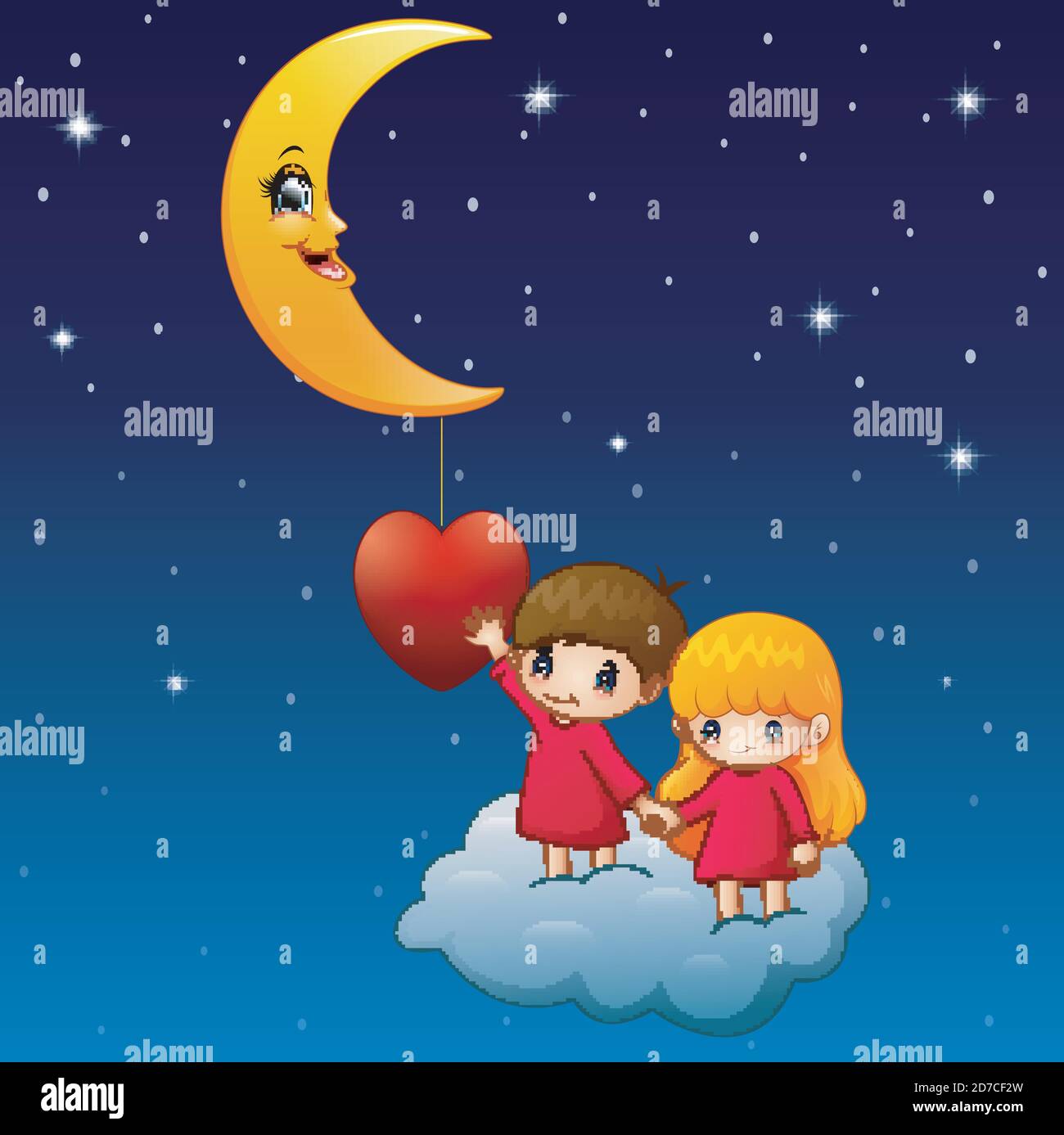Cartoon children on the cloud with a heart and moon Stock Vector Image ...