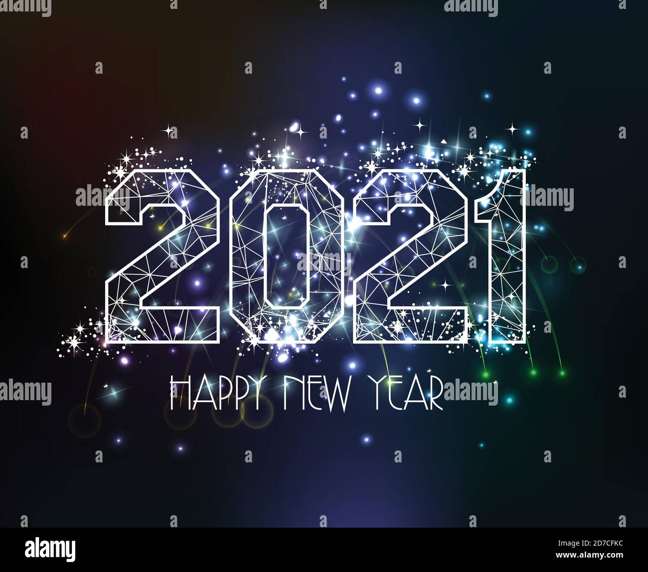 Happy New Years 2021 Polygonal Line Light And Fireworks Background ...