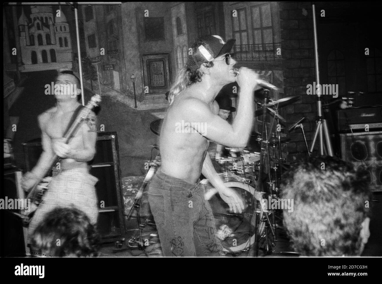 Flea (Peter Michael Balzary, left) and Anthony Kiedis of  Red Hot Chili Peppers performing at the Red Creek Inn, Rochester, NY, USA on November 10th, 1985 Stock Photo
