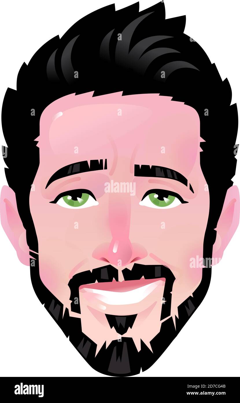 The emotion of a young man. Vector. Cartoon contented bearded man.  Illustration of a head for advertising and chat. Confident man avatar. The  image is Stock Vector Image & Art - Alamy