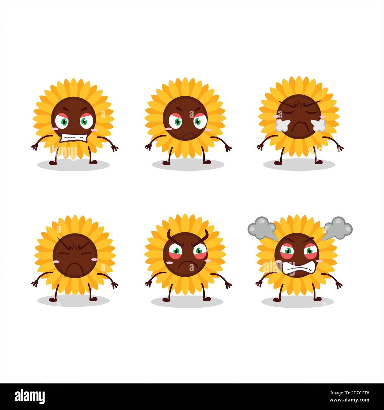 Sunflower cartoon character with various angry expressions Stock Vector