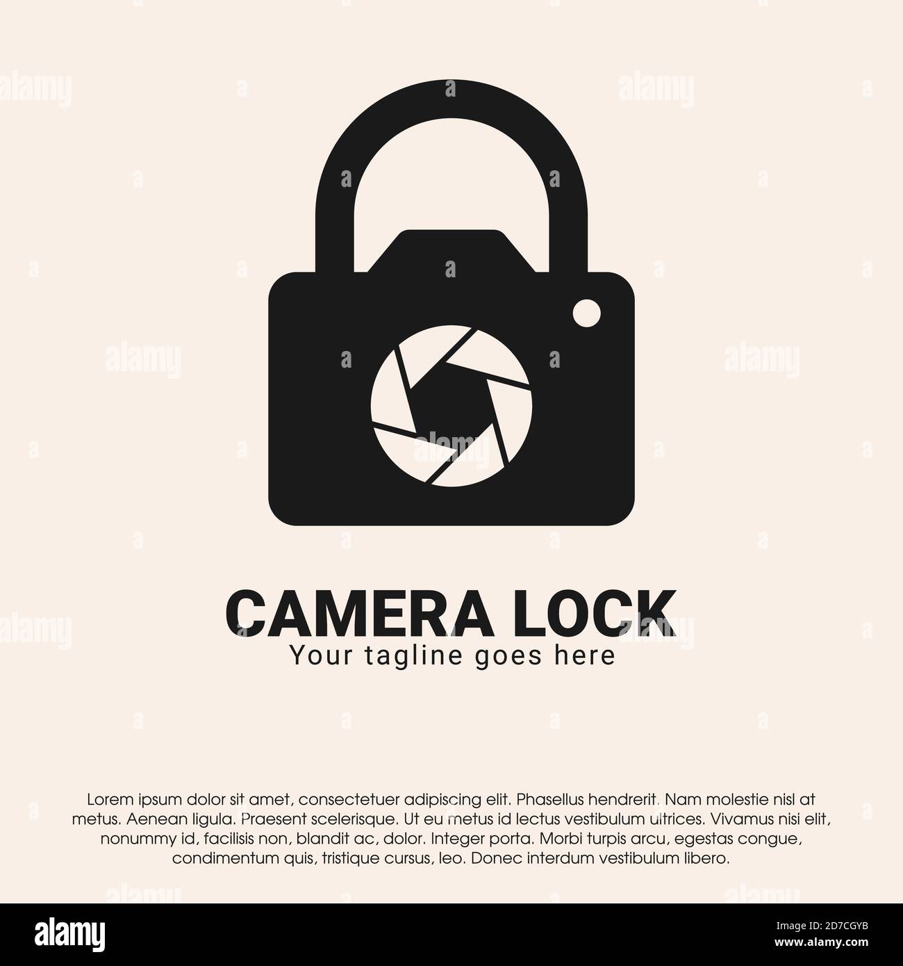 Modern camera lock logo design concept template. Camera logo with padlock symbol vector logo design template isolated on white background Stock Vector