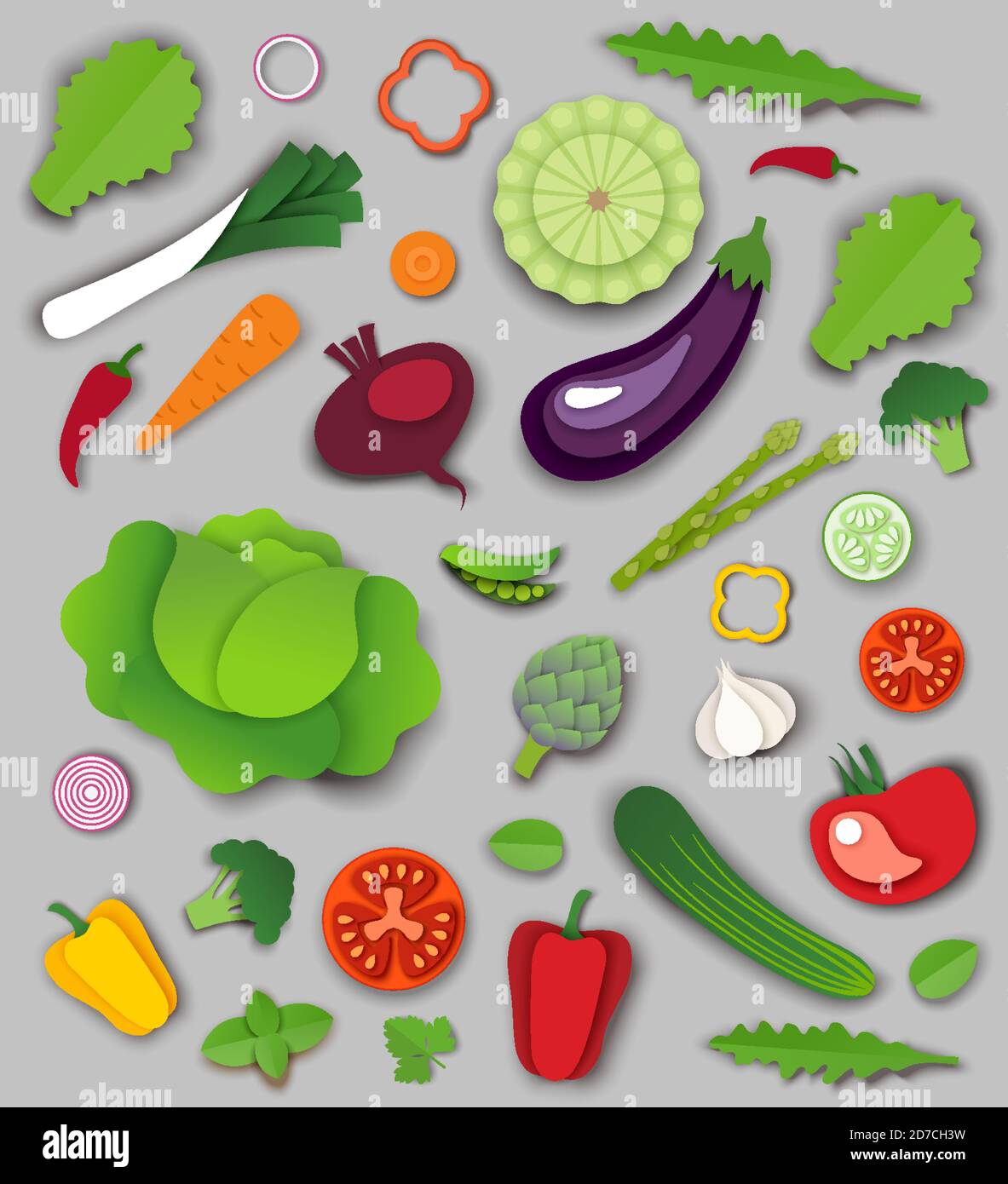 Vector paper cut craft style fresh vegetables and greens Stock ...