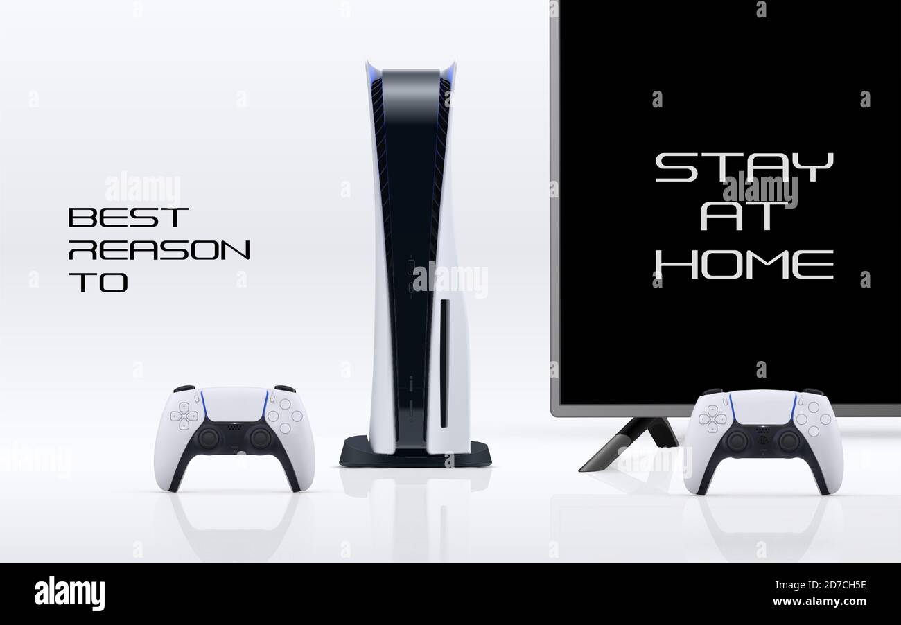 Console gaming banner concept with Stay at home to play message. Vector